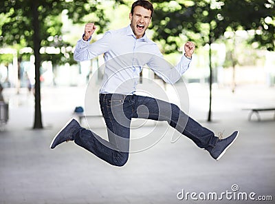 Excited man jumping