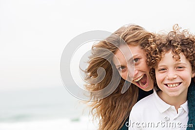 Excited mother and her son