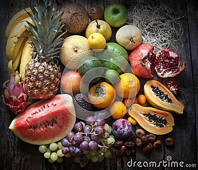 Exotic fruits variety still life