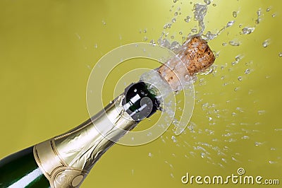 Explosion of green champagne bottle cork