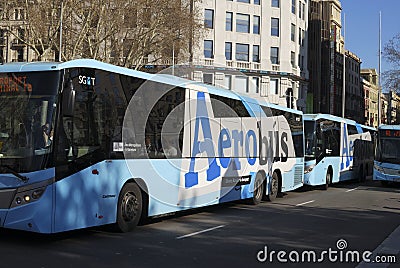 Airport buses in city centre. Barcelona. Spain