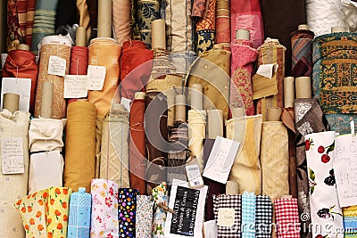 Fabric rolls at a street market