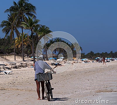 Faces Of Cuba Man With Bicycle At Playa Del Este