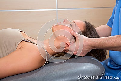 Facial reflexology doctor hands in woman face