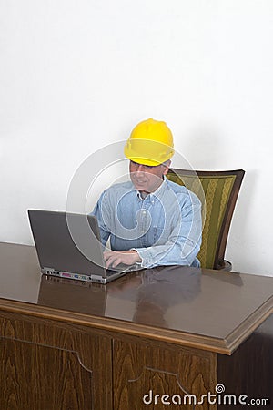 Factory Shop Foreman or Contractor Using Laptop Co
