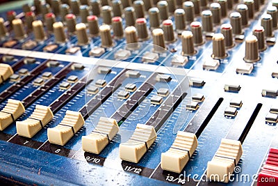 Fads of dusty sound mixer, sound studio adjusting record equipme