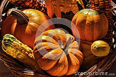 Fall Harvest Decorative Vegetables in a Basket