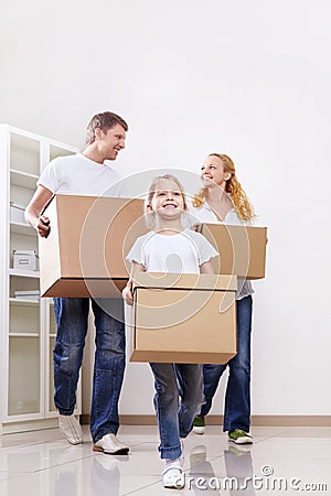 Family with boxes