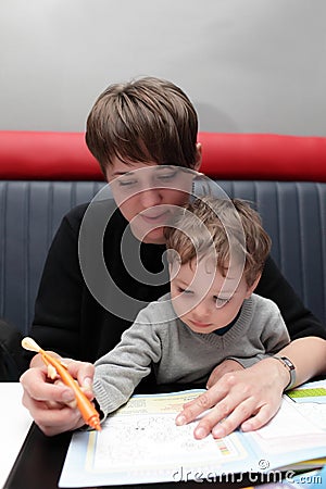 Family with coloring book