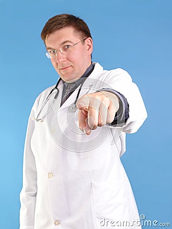 Family doctor pointing