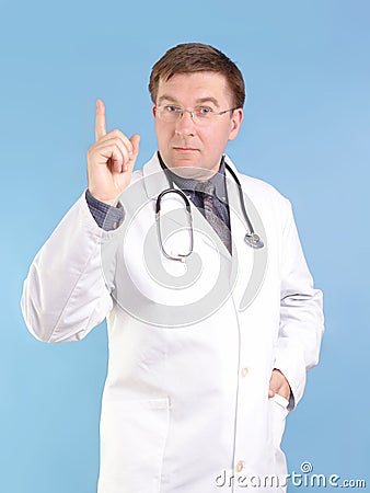 Family doctor pointing up