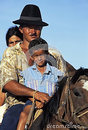 Family on a horse, Brazil.