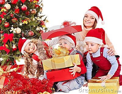 Family With Kids Open Christmas Gift Box. Royalty Free ...
