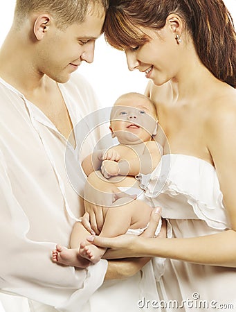 Family and new born baby, parents holding newborn