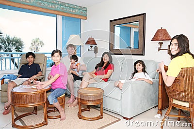 Family relaxing in living room