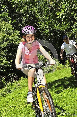 Family riding bicycles