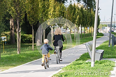 Family riding bicycles