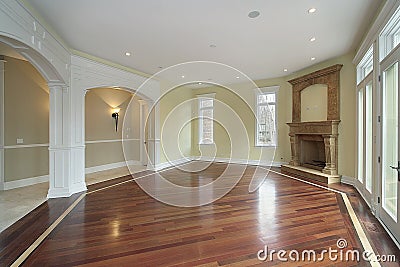 Family room with arched doors
