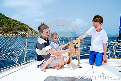 Family sailing on a luxury yacht