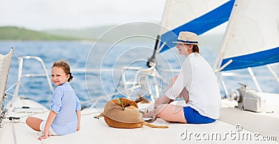 Family sailing on a luxury yacht