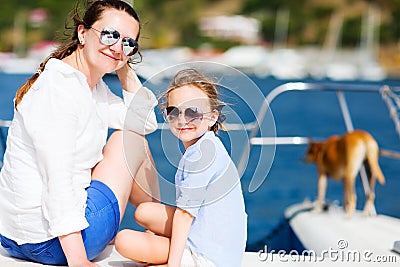 Family sailing on a luxury yacht