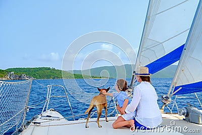 Family sailing on a luxury yacht