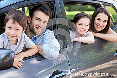 Family sitting in the car