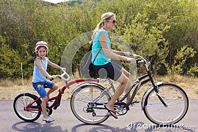 Family on a tandem bicycle ride