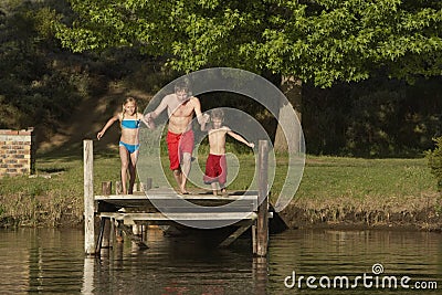 Family About To Jump In Water