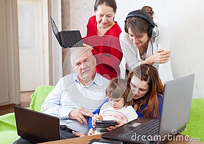 Family uses various electronic devices