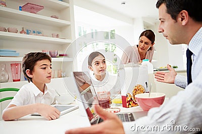 Family Using Digital Devices Having Argument