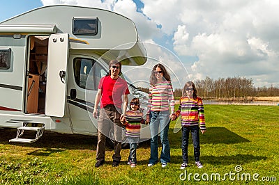 Family vacation in camping, holiday trip in camper