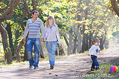 Family walking in park