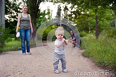 Family walking in a park