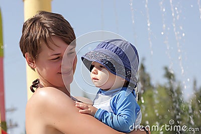 Family at water park