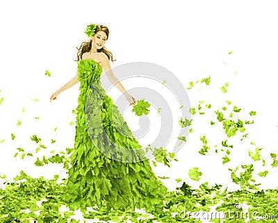 Fantasy beauty, woman in leaves dress