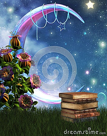 Fantasy garden and books