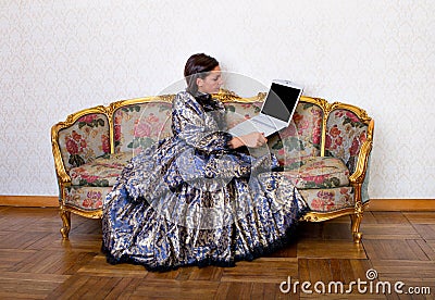 Fantasy medieval woman with computer