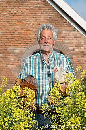 Farmer with chickens