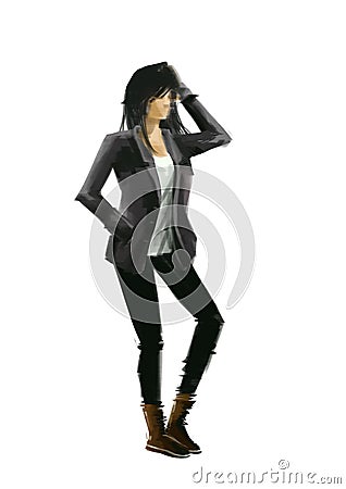 Fashion Illustration, Girl In Leather Jacket Royalty Free Stock Images ...