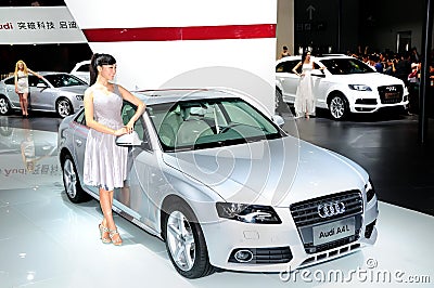 Fashion Model on Audi A4L saloon car