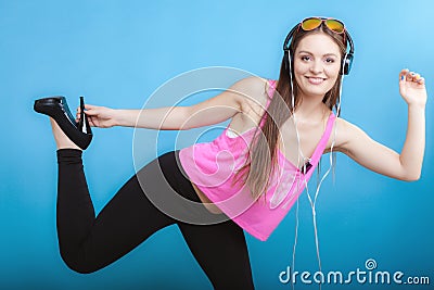 Fashion teen girl listen music mp3 relax happy and dancing