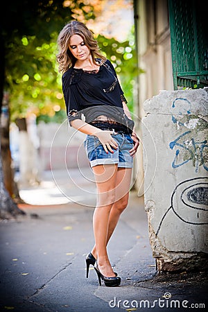 Fashion urban portrait of beautiful model on the street