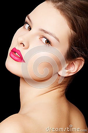 Fashion woman model with bright matte lips make-up