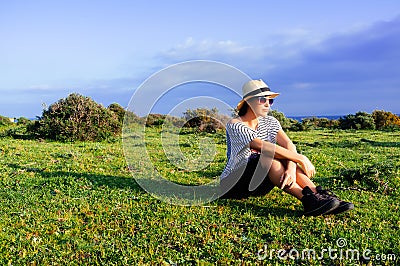 Fashionable Spring Young Woman Sunning