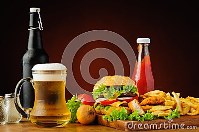 Fast food menu and beer