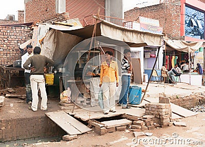 Fast food Restaurant built over sewer on street market.