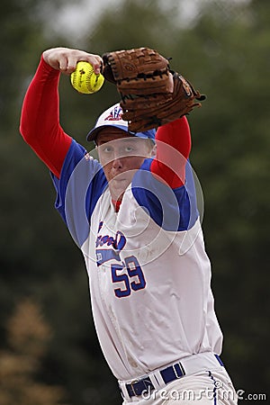 Fastpitch softball men pitcher windup