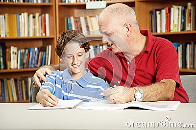 Father and Son in Library