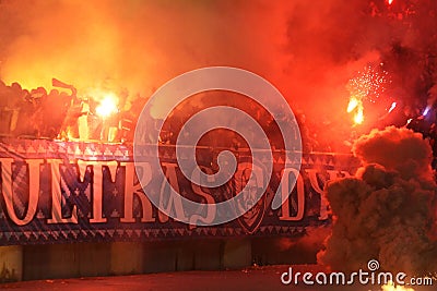 FC Dynamo Kyiv ultra supporters burn flares